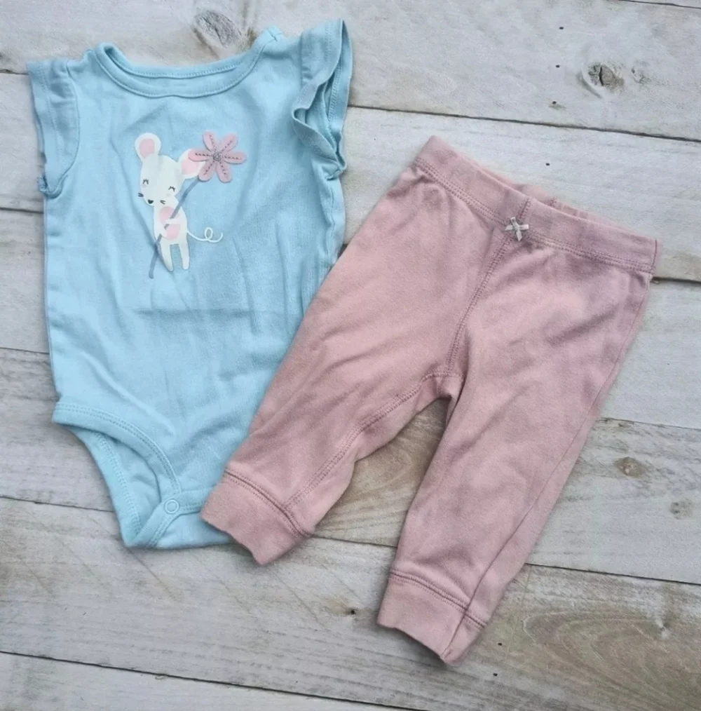 Carter's Baby Girl Mouse SS One Piece With Stretch Pants Blue Pink Size 6 Months